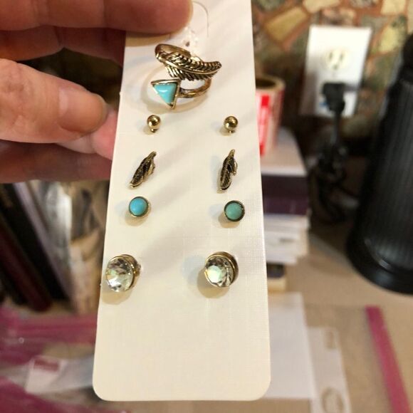 Boho Chic Native Hippie Turquoise Earrings & Ring Set (A)105 - Picture 7 of 8